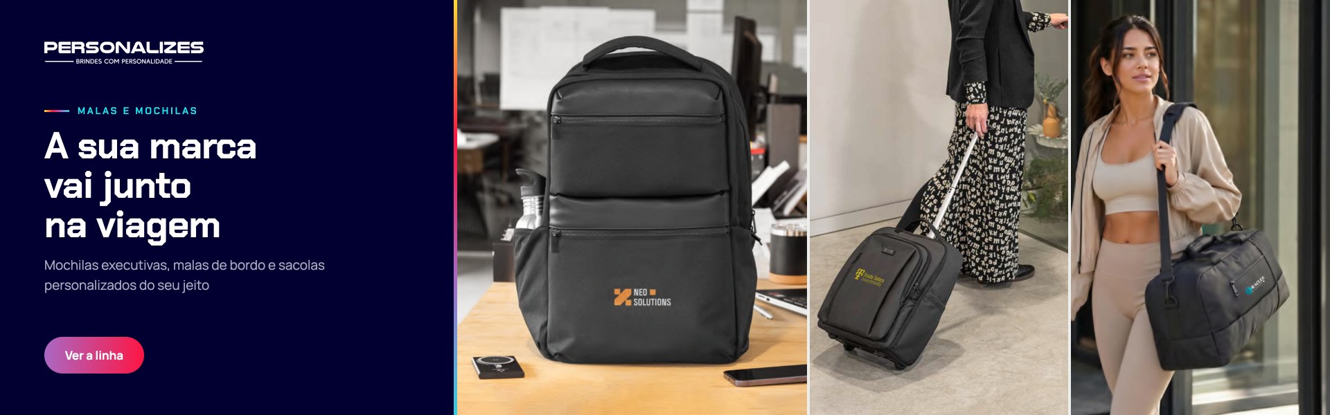 Malas e mochilas — a sua marca vai junto na viagem